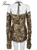 Tweedelige jurk Joskaa Camouflage Hollow Out Set Women Sexy Off Schouder Lange Mouw Tops en Mini Skirts Matching 2023 Streetwear 230413