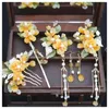 Necklace Earrings Set Flower Hair Jewelry For Girls Stable Grip Lemon Yellow Glaze Headdress Valentine's Day Lover Gift
