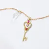 Hänge halsband datorer anime Sailormoon nyckel halsband guld magi trollhjärta för flickor kvinnor läckra kristallsmycken bulkpendant