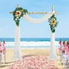 Kit de arco de casamento artificial de flores decorativas girassóis (pacote de 3) com arcos de tecido drapeado branco brilhante de 26 pés