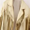 女性の革の女性タッセル装飾されたジャケットファッションラペル長袖ハイウエストショートトレンドバケーションストリートスタイル