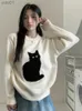 Женские свитера Ezgaga Sweet Sweater Pullover Women Cartoon Cat Pullover Осень-зима Верхняя одежда Свободные винтажные вязаные топы Fe FashionL231113