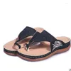 Slippers Women's 2023 Embroidered Wedge Flat Toe Ring Flower