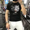 T-shirts pour hommes Designer European Station Summer Nouveau T-shirt à manches courtes en coton mercerisé pour hommes Version coréenne T-shirt à imprimé tigre de l'industrie lourde