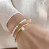 Strand 2Pcs/set Elegant Hand Jewerly For Girls Luxury Double Layer Korean Opening Bangles Wristbands Women Bracelets Pearl