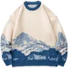 Erkek Sweaters Erkekler Hip Hop Sokak Giyim Harajuku Sweater Vintage Japon Tarzı Kar Dağ Örme Süveter Kış Kırışma Krop Triko 231113