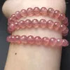 Länkarmband naturliga jordgubbar kvarts trippel cirkel armband mode ädelsten kristall smycken kvinnor läker bohemis semester gåva 6mm