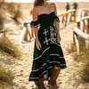 Casual Dresses Women Dress Bandeau Off Shoulder Decorative Sleeve Pärlor Tryck Summer spets sömnad Tim High Low Hem