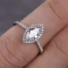 Bague de fiançailles en diamant Moissanite en forme de Marquise, bijoux en or 1ct, bague de promesse en or blanc massif 14K pour mariée