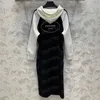 Metal Badge Sweater Dresses For Women Long Sleeve Hooded Skirts Classic Splicing Sports Dress