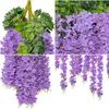 Kwiaty dekoracyjne 12pc 100cm Wisteria sztuczny kwiat jedwabny winorośl wiszące girlandę na przyjęcie weselne Ogród Outdoor Office Office Dekoracja ścienna