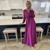 Roupas étnicas Ramadã cetim vestido longo abaya moda feminina cruzamento decote cruzado com cinto muçulmano hijab túnica noturna do vestido de festa dubai dubai
