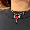 Choker Hip Hop Red Crystal Heart Studded Tassel Pendants Necklaces For Women Punk Gothic Fashion Cool Jewellery