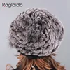 Berets Berets caps for women winter rabbit fur hat causal warm knitted caps for girls female fashion outdoor large ladies volume hats 231113