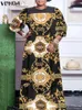 Plus storlek klänningar 5xl vonda 2023 Bohemian Summer Maxi Dress Women Puff Sleeve Vintage Printed Party Sundress Casual Lace Patchwork Robe