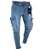 Pantalons pour hommes Jeans skinny pour hommes tendance trou au genou poche à glissière Denim Biker jeans hip hop en détresse slim jeans élastiques lavé hommes vêtements 230414