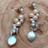 Dangle Earrings Natural Freshwater White Pearl Gold Color Plated Stud Flower Cute Wedding For Women Gift