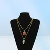 Ciondolo con strass egiziano Ankh Key of Life con ciondolo con rubino rosso Set di gioielli da uomo Hip Hop 4363399