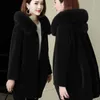 Frauen Pelz Faux Frauen Herbst Winter Mode Echt Lamm Wolle Mantel Mit Natürlichen Fuchs Kapuzen Jacke Dicke Granulat Warme oberbekleidung L648 231113