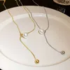 Collana a forma di Y francese Sier Collana lunga da donna con colletto di perle Premium Catena per maglioni Accessori autunno e inverno 2023 Novità