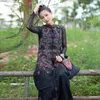 Etnische Kleding 2023 Vrouwen Chinese Stijl Stand Kraag Bloem Borduren Lange Mouwloze Jas Top Cheongsam Knop Blouse S834