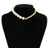 Halsbandörhängen Set Europe och America Punk Women's Gold Color Snake Bone Chain Imitation Pearl Choker Armband för kvinnor