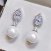 Dangle Earrings 1PC Luxury Bride Wedding Modern Design Pear Cubic Zirconia With Imitation Peal For Women Jewelry