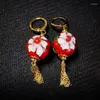 Baumelnde Ohrringe Original handgefertigte chinesische Fransen Cloisonne Rot Wunderschöner antiker Ohrhänger im Vintage-Stil Damen individueller Schmuck