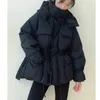 Womens Down Parkas Winter Hooded Warm Jacket Women Cotton Coat Oregelbundet fluffig bubbla Drawcord midja utkläder 231114