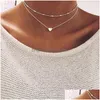 Pendentif Colliers Simple Love Heart Collier ras du cou pour femmes Mti couche perles Chocker or/Sier doux amant déclaration Jewelr Dhgarden Dhs17