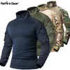 Men's T-Shirts ReFire Gear Army Combat T shirt Men Long Sleeve Tactical T-Shirt Solid Cotton Military Shirt Man Navy Blue Hunt Airsoft T Shirts 230414