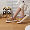 GAI Slippers Unisex Letter Embroidery Linen Slippers Sandals Women Summer Non-slip Designer Ladies Shoes Home Platform Slipper 230414