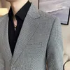 Męskie garnitury tekstura szara kratona blezer 2023 Moda Houndstooth Casual Slim Business Social Wedding Suknia