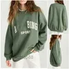 Dames hoodies sweatshirts 23SS bings modeontwerper sweatshirt hoodie katoen klassieker stijl hete letter hand geborduurde ronde nek groene vrouwen losse pullo ys29