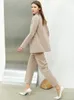 Pantaloni da donna a due pezzi Amii Minimalism Spring Office Lady Blazer Giacca da donna in pizzo con scollo a V Canotte a vita alta Separatamente pantaloncini da donna 12060909 230413