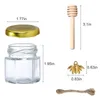 Bouteilles Bocaux 15 oz Hexagone Mini Verre Miel Avec Bois Louche Or Couvercle Abeille Pendentifs Jutes pour Baby Shower Faveurs De Mariage Partie 230414