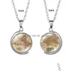 Collane con ciondolo Collana a doppia faccia vintage Mappa del mondo Pendenti Gioielli Cabochon in vetro Girocollo terra girevole per le donne Dr Dhgarden Dhspl