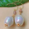 Kolczyki Dangle Natural Baroque White Pearl Pink Tourmaline Gold Ear Hook Houl Cultured Mother's Day Classic Women Fashion Halloween Wedding