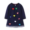 2022 primavera Nuovo banchetto elegante Abiti da ragazza Moda O-Collo Manica lunga blu di alta qualità Ragazze Bambini Abito con fiocco Comodo cotone Designer Abbigliamento per bambini