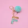 26 Initialer Letter Keychain Pendant Party Favor With Green Fluffy Ball Fashion Women Girls Handbag Glitter Gradient Harts Alphabet Keychains Charms