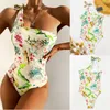 Women's Swimwear Swimsuit European And American One-Piece Backless Sexy One-Shoulder Printed Belly-Covering Bikini Female