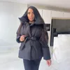 Femmes vers le bas Parkas Malina hiver épais col montant femmes mode cravate taille manteaux élégant solide court rembourré vestes femme dames 231114