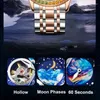 Wristwatches Multicolor Gem Classic Men Moon Phases Watch Fashion Waterproof Luminous Automatic Mechanical Mens Watches Top Brand Reloj