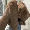 Frauen Pelz Faux Furyoume Herbst Winter Frauen Echt Kaninchen Mantel Gestrickte 50CM 70cm Zwei Länge Natürliche Jacke Mode streetwear Langarm 231113