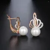 Ohrstecker Davieslee 585 Roségold Farbe Perle für Frauen Strass Krone Damen Ohrring Modeschmuck Geschenk DGE150A