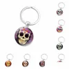 Keychains Lanyards Sugar Candy Skl Head Keyrings Punk Style Pattern Key Ring Skeleton Time Gem Cabochon Keychain Drop Deli Dhgarden Dhpiu