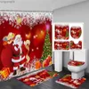 Douchegordijnen Rode Kerst Douchegordijn Set Kerstman Kerstboom Geschenken Witte Sneeuwvlok Nieuwjaar Badkamer Decor Badmat Toilet Cover R231114