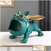 Objetos decorativos Figuras Ornamento de cachorro Big Boca Bldog Butler French Butler Caixa com bandeja nórdica ta dhxw6