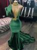 Party Dresses Green Velvet Illusion Mermaid Prom High Neck Appliques Gold Lace Formal Evening Gowns 2023 Arrival