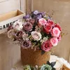 Decoratieve Bloemen Bruiloft Decor Hoge Kwaliteit Imitatie Zijden Rozen Boeket Slaapkamer Decoratie Kunstmatige Roze Paarse Roos Nep Bloem